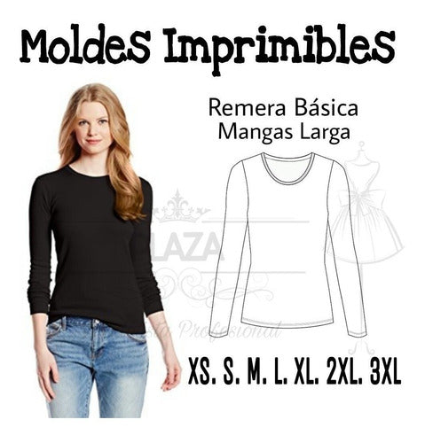 Plaza Moldes Patrones Imprimibles De Ropa Remera Ml Xs Al 3xl 1