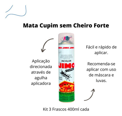 Kit Com 3 Inseticidas Mata Cupim Jimo Com Agulha Aplicadora 1