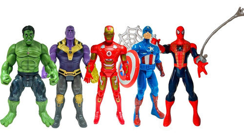 Set 5 Muñecos Avengers Ironman Spiderman Hulk Thanos Con Luz 1