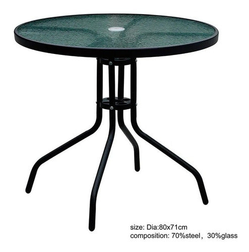 LM Round Glass and Steel Table 80 Cm Diameter Black 1