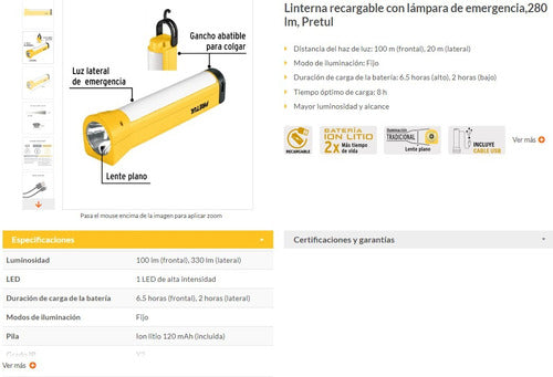 Pretul Rechargeable LED Flashlight 280 Lumens 6.5 Hours 100m Range 2