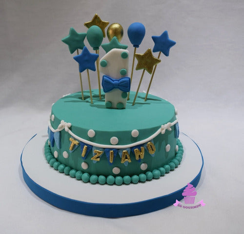 SS GOURMET Torta 1 Primer Año Globos Estrellas - Turquesa Mesa Dulce 0