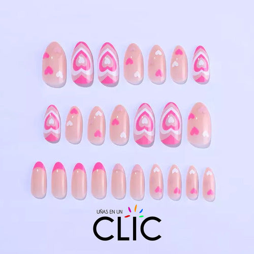 Clic Press On Almond Pink Love Nails - 24 Units 2