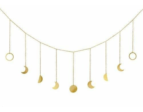 Mkono Moon Phase Garland with Chains Boho Gold 0