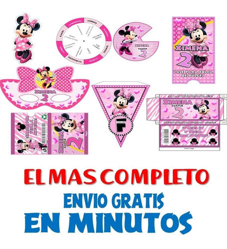 Kit Imprimible Candy Bar Minnie Rosa El Mas Completo 1