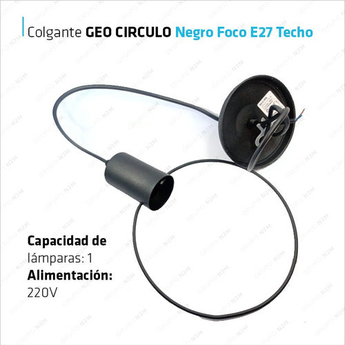 Pendant LED Lamp Black Geo Circle E27 + Dimmable Filament Globe G80 1