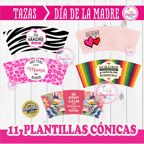 Imprimi Kits Plantillas Tazas Cónicas Día De La Madre Para Sublimación 1