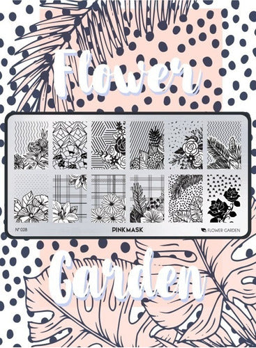 Pink Mask Stamping Plate #28 Flower Garden 1