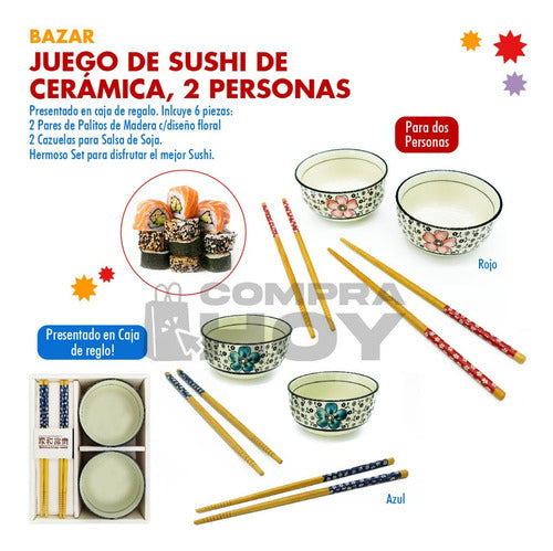 CompraHoy Set De Sushi, Dos Personas, Cerámica, En Caja Regalo, 12488 1