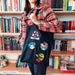 Handmade Embroidered Canvas Tote Bag with Internal Pocket - Black 5