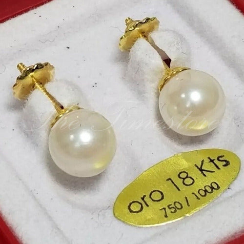 18k Gold Earrings with Screw Back Cultured Pearl 6mm CH-460 1