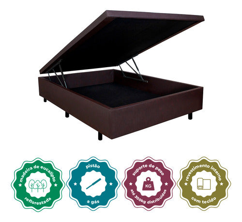 Cama Box Baú Viúvo 120x203x34 Cm Courino Linho Marrom 3