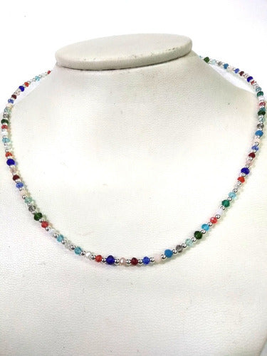 Multicolor Glass and Silver Beads Necklace 0