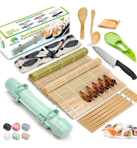 HERMES SHOP Sushi Preparation Kit with Roller, Bamboo Mats, and Accessories 0