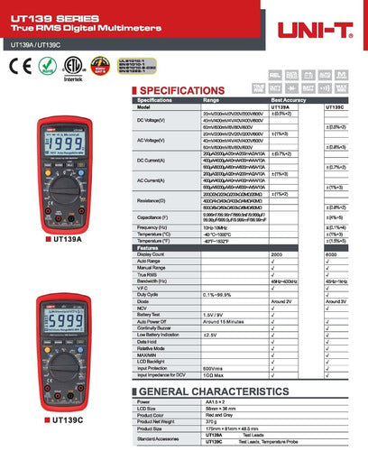 Uni-t Multímetro Tester Digital True Rms Ut139a 5