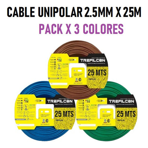 Trefilcon Unipolar Cable 2.5mm x 25m Pack - 3 Colors 1