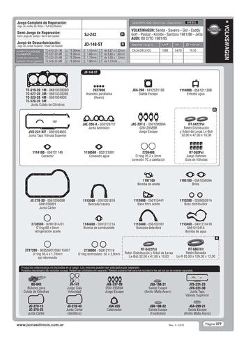 Juntas Illinois Junta Tapa Cilindros Compatible VW - Senda, Saveiro, Gol 1.6 4