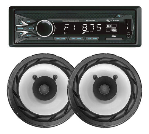 Stereo Bluetooth Fm Am Parlantes Bomber 6 Pulgadas Cono Dual 0