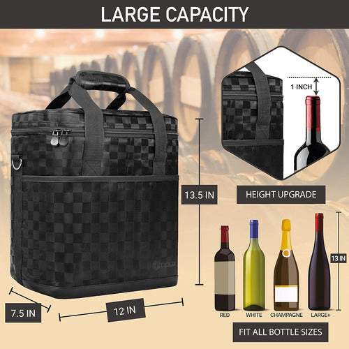 Bolso Plegable Para 6 Botellas De Vino, Negro Cuadrado Portá 2