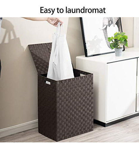 Youdenova Handwoven Laundry Basket with Removable Lining Bag and Lid 2