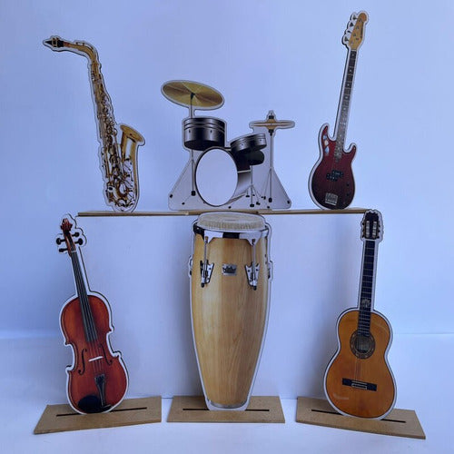 Kit Display De Mesa 6 Peças Festa Instrumentos Musicais Mdf 1