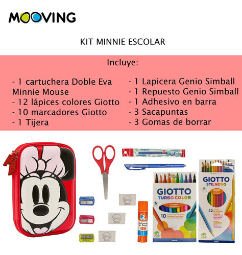 Double Minnie Mouse Eva Pencil Case Kit with Giotto Colored Pencils and Markers 1