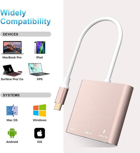 Battony USB C to HDMI Adapter in Rose Gold - 3-in-1 AV Converter 2