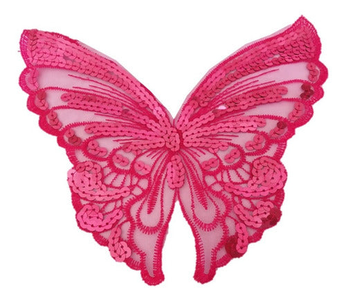 Aplique Parche Mariposa Con  Lentejuelas Rosa X1unidad 0