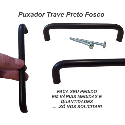 Kit 4 Puxadores 256mm  Alça Trave Preto Fosco Gavetas Portas 3