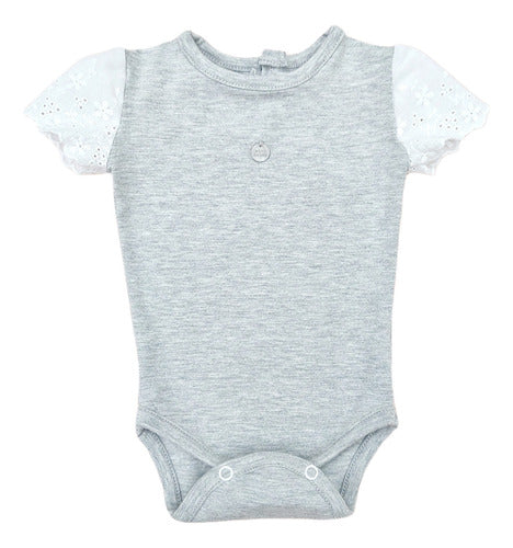 Mini Ánima Baby Gray Short Sleeve Cotton Lace Bodysuit 0