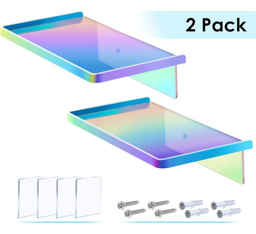 Estante Flotante Acrílico Iridiscente Nihome 7.2  X3.7  Jueg 2