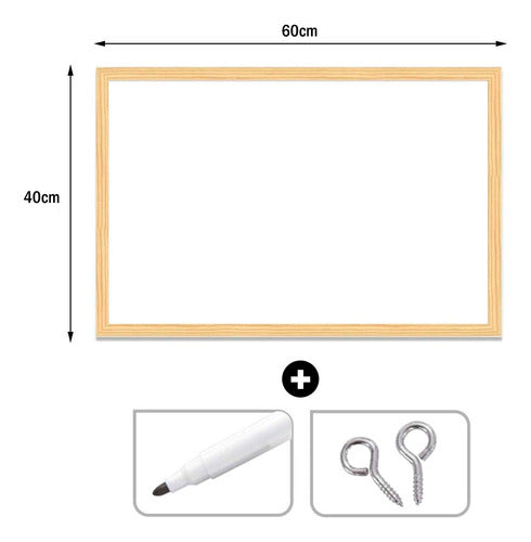 Pizarra/pizarrón  Blanca Con Marcador Marco Madera 60x40cm 2
