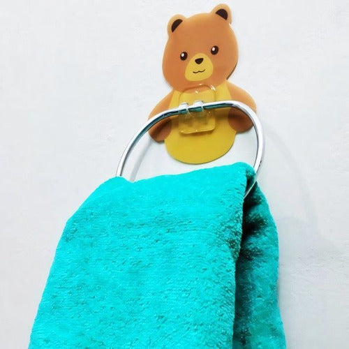 BaiBao Teddy Bear Towel Hook Adhesive Metal Ring 1