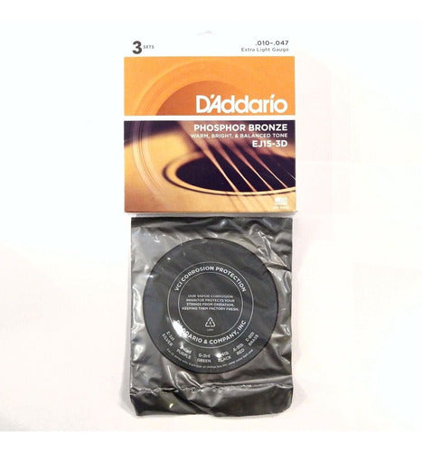 D'Addario EJ15-3D Acoustic Guitar Phosphor Bronze 010 Extra Light Strings 0