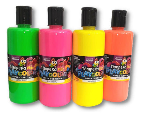 PlayColor Tempera Escolar Fluo 700grs X 4 Colores 0