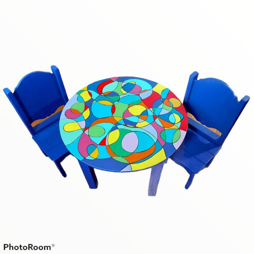 Hand-Painted Children's Table with Two Chairs 3