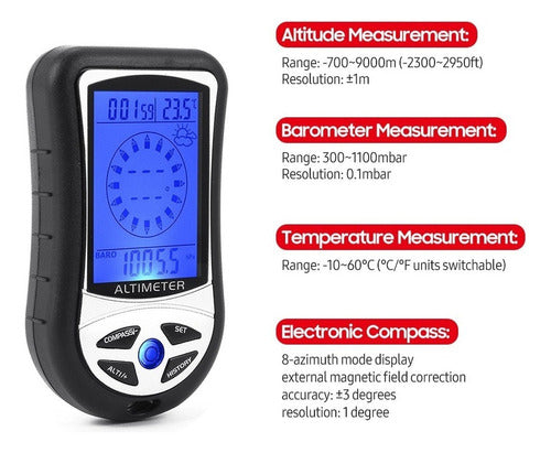 . 8-em-1 Multifuncional Eletrônico Altímetro Barômetro Lcd 5