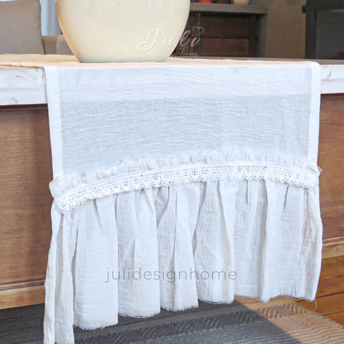 Gauze Table Runner with Ruffled Lace Trim - Premium Quality 1