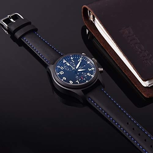 Ritche Genuine Leather Watch Band Black Blue Sil 22mm 1