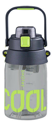 Sports Water Bottle Tritan Plastic with Button and Strap 1.4L 12