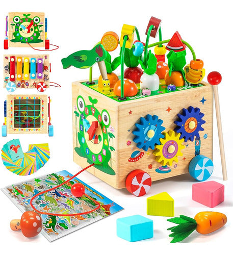 CyAJM Wooden Activity Cube, Montessori Toy for 1 2 Year Olds 0