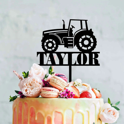 Cake Topper Adorno Torta Cumple Tractor Campo Personalizado 0