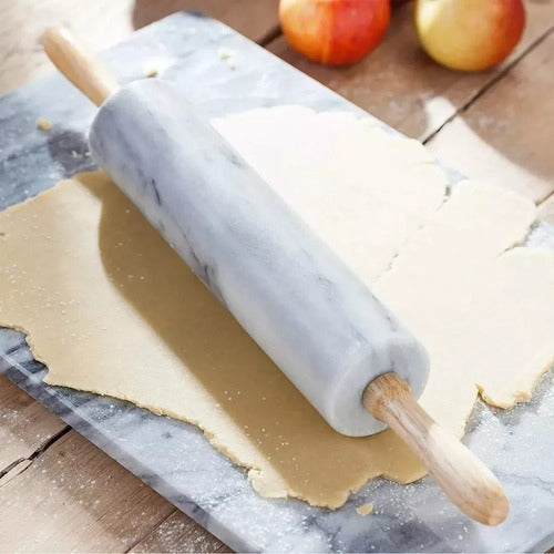Marble Rotating Rolling Pin with Wooden Handles and Base 11