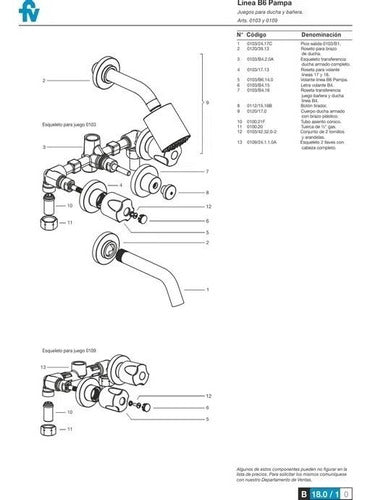 Grifería Para Ducha Con Transferencia Fv Pampa - Art. 103/b6 2