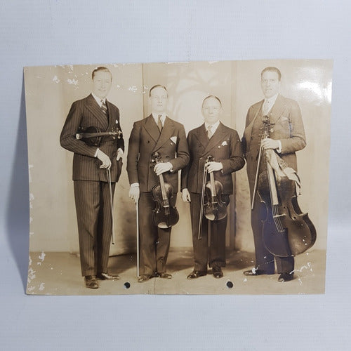 Antigua Foto Orquesta Violín 1930 Sepia Cuarteto Mag 61045 0