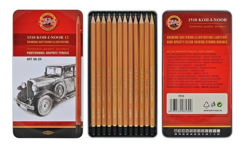 Koh-i-noor Graphite Pencils X 12 2H-8B Metal Box 0