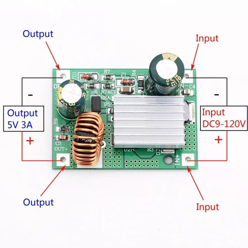 Reductor Step Down Regulador 9v - 120v Dc  A: 5v 3a Dc  Emn 6