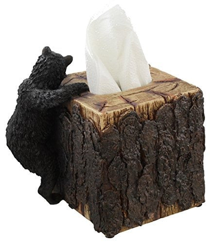 HERMES SHOP Rustic Square Tissue Box Cover - Black Bear / Pinecone 1