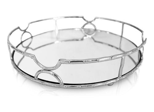 Salento Deco Circular Mirror Tray - Medium Metal Centerpiece 0