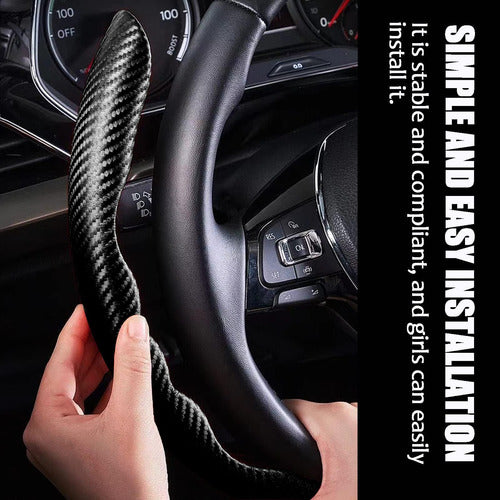 WOCOCN Carbon Fiber Texture Steering Wheel Cover - Non-Slip Black 1